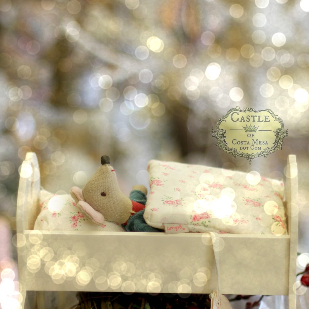 141117 Little mouse in rocking cradle bed Christmas presents at Company of Angels.