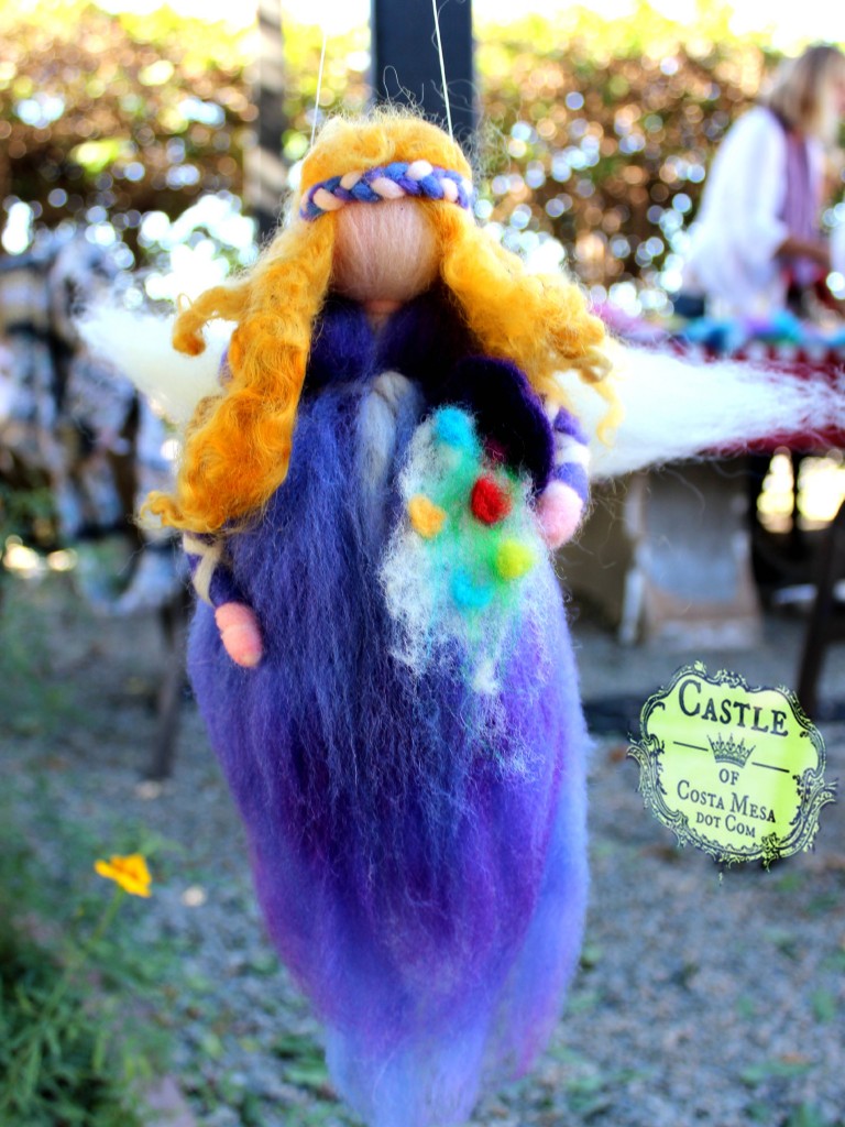 141117 Rachel's finished handmade pulled wool needle-felted spring wool fairy mobile with cornucopia of spring flowers.