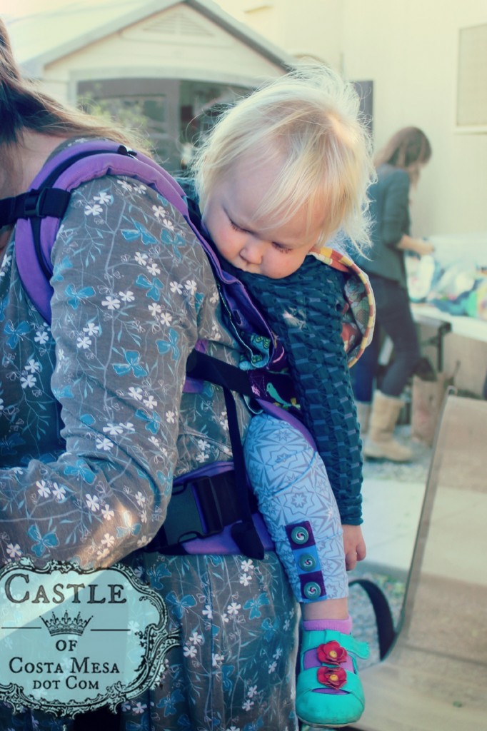 141117 Ruby asleep on mommy's back as she continued crafting.