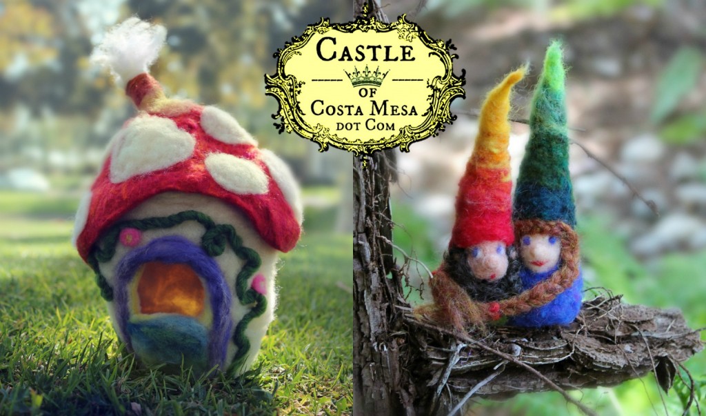 150511 Toadstool cottage night light and Ruth and Eddie finger warmer finger puppets felted by Jzin CastleofCostaMesa logo