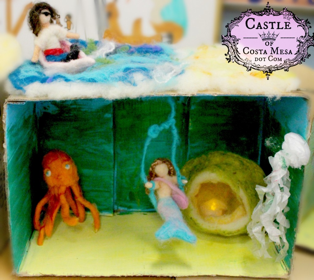 1997 150619 Sophie's mermaid diorama with octopus, pirate on boat, mermaid on swing, cave, jellyfish