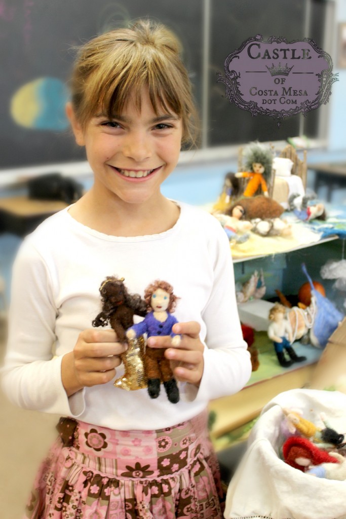 2178 150701 Anicka with her needle-felted Indian mermaid and French fisherman