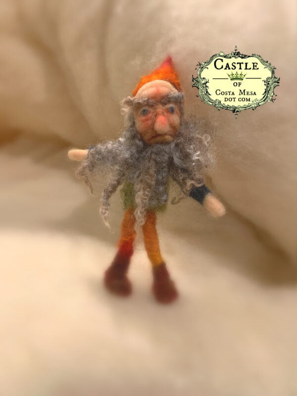 Grumpy Gnome with Bushy Beard. 7" Needle-Felted Doll