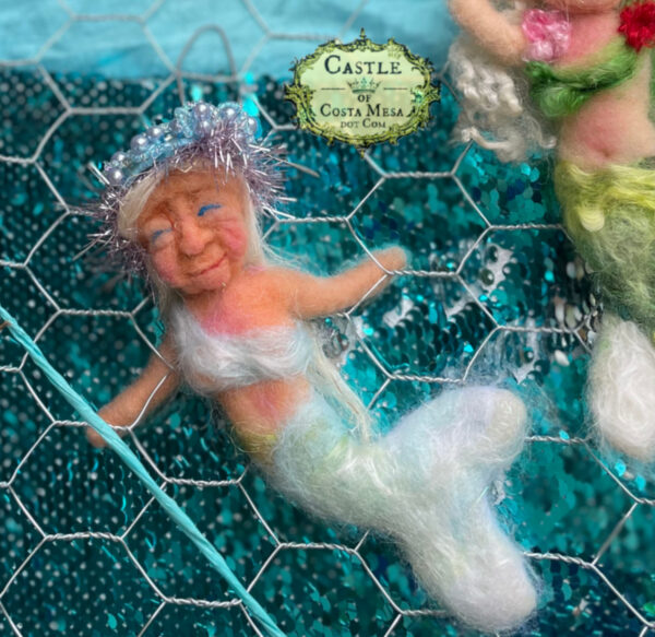 Mermaid Granny with a Smiling Heart. 6" Hand-stitched and Needle-Felted Doll