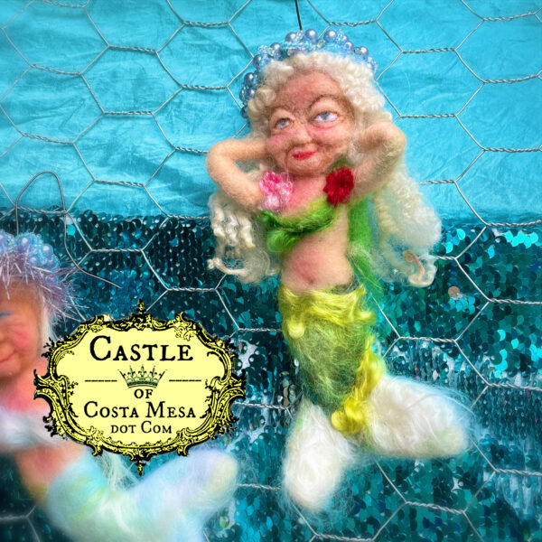 Mermaid Granny with Sultry Eyes. 6.5" Hand-stitched and Needle-Felted Doll