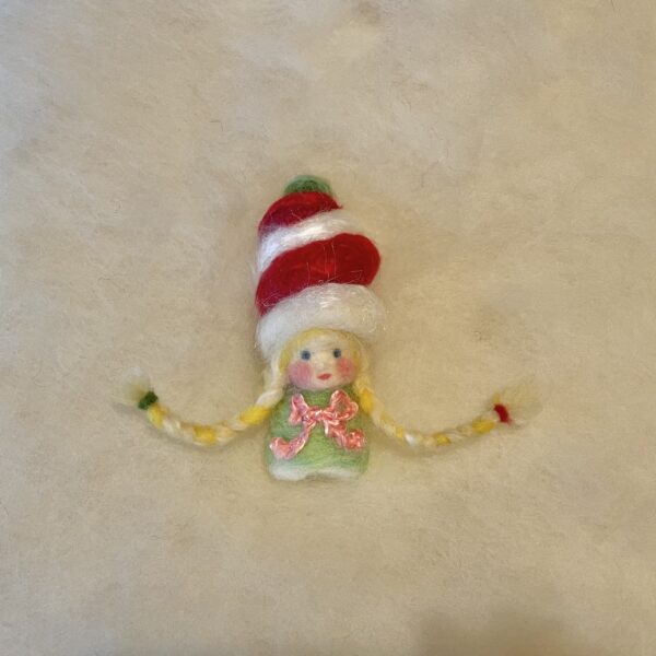 Cupcake Gnome No. 1. Sweet Little Peppermint Cupcake Gnome with Blonde Pigtails